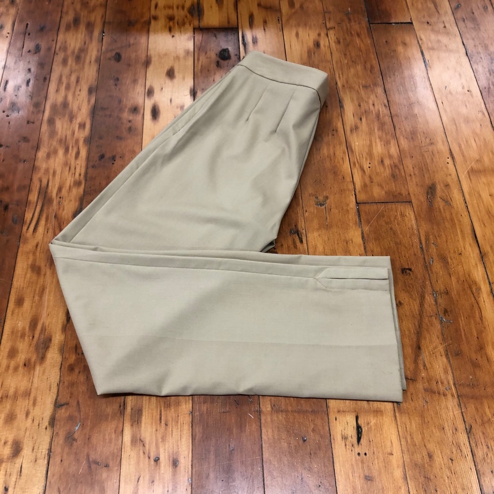VTG Faconnable Beige Mid-Rise Stretch Flare Pants Flat Front Minimalist Size 2